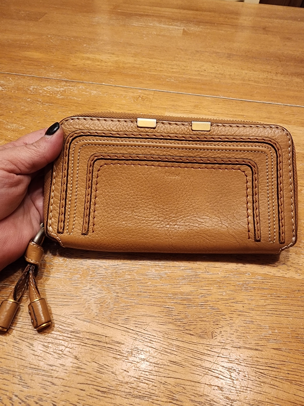 tan Chloé Marcie grained calfskin long zip-around wallet